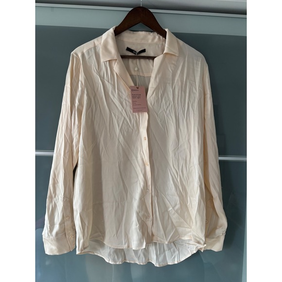 NWT* Quince Silk Washable Stretch Notch Collar Blouse XL Champagne  Soft Pink - Picture 3 of 11
